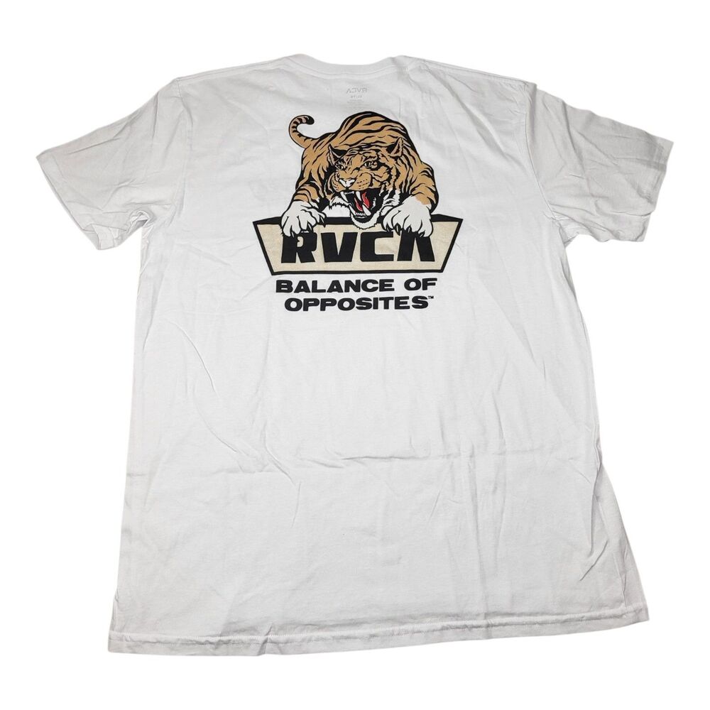RVCA Balance Of Opposites Tiger Logo Mens White T Shirt Size XL